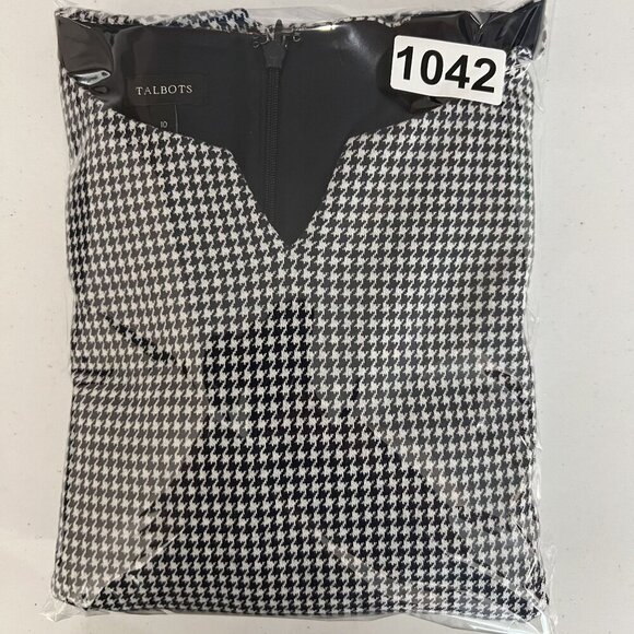 Talbots Womens 10 Black White Houndstooth Sheath Dress Short Sleeves Old Money - Picture 15 of 16